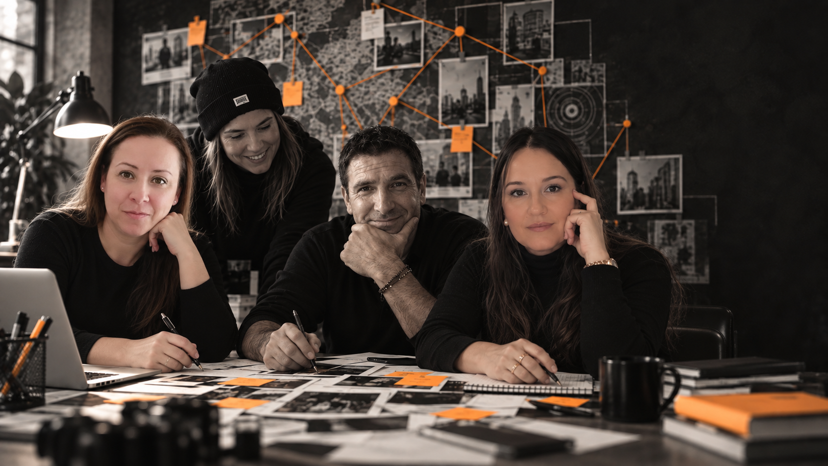 El equipo de marketing de Marina González frente a su tablero de estrategia